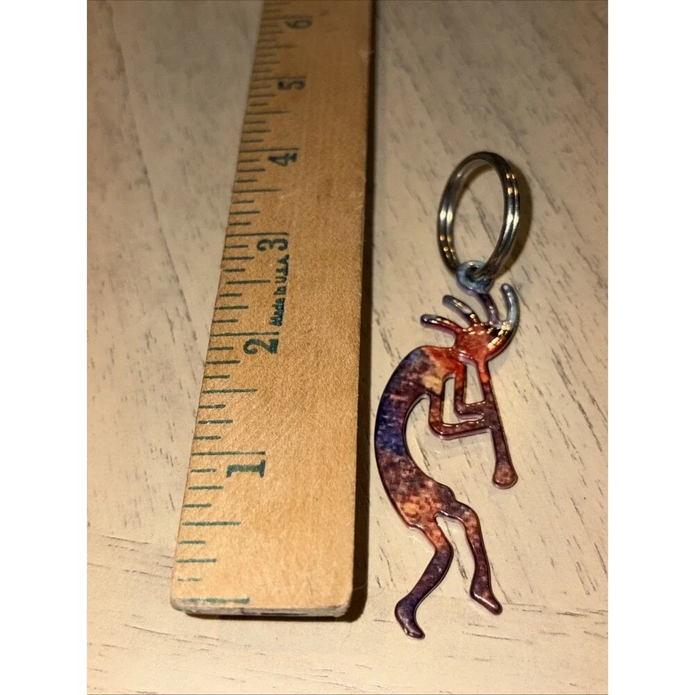 Southwestern Keychain 3” Art Enameled Metal Flute Player Multicolor Collectible